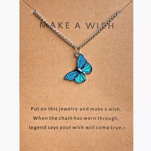 Aqua+Blue Butterfly Pendant Make A Wish Silver Alloy Fashion Necklace Chain